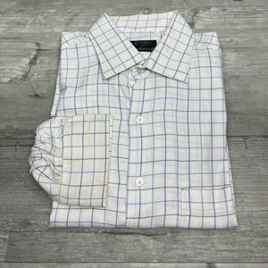 Gitman Bros White w/ Blue & Green Plaid French Cuff Shirt 17-35